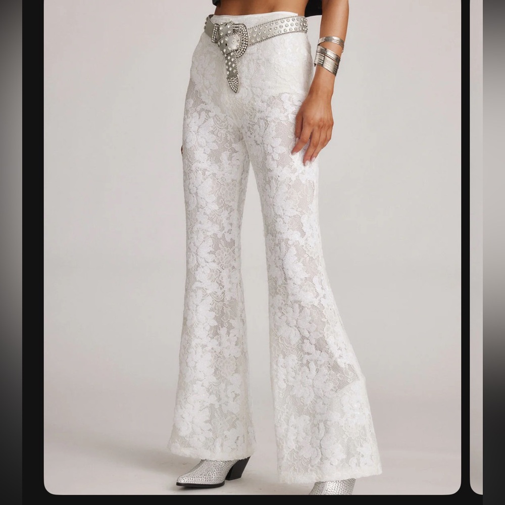 12th Tribe Maddox White Sequin Lace Pants